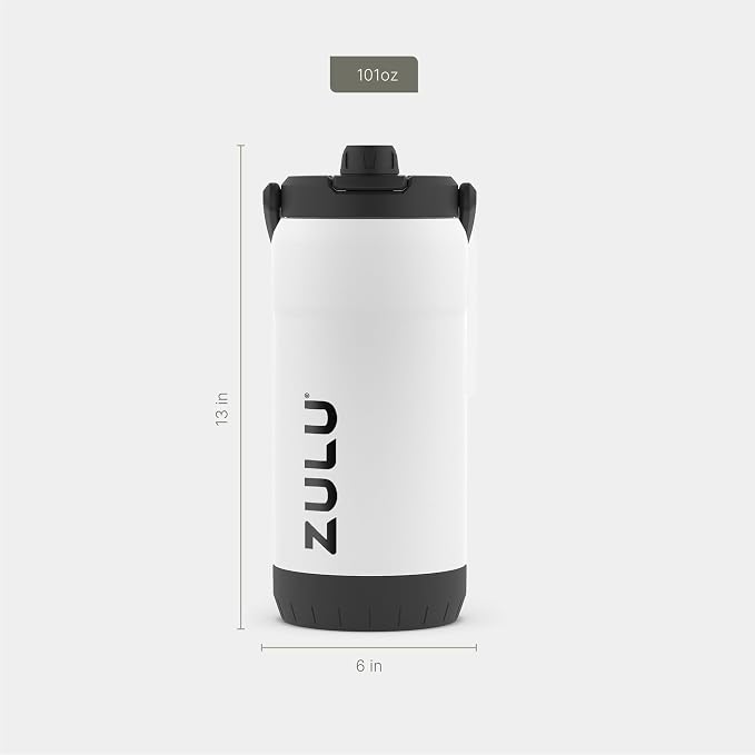 ZULU Goals Vacuum Insulated Large Capacity Stainless Steel Water Bottle | Reusable Jug Thermoses with Carry Handle | Leak-Proof Lid | Perfect for Travel, Workout, Gym, Hiking, Camping | 64oz, 101oz