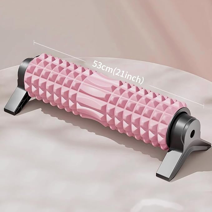 New Upgrade Bracket Foam Roller with Stand for Back Leg Pain, 21 Inch Firm Deep Tissue Muscle Massager for Sore Muscles (Pink)