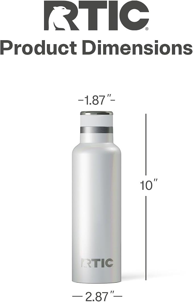 RTIC 20oz Journey Water Bottle Ceramic Lined Metal Stainless Steel Vacuum Insulated, BPA Free, Reusable, for Water, Hot and Cold Drinks, Travel, Sports, Camping, Cool Grey Glitter