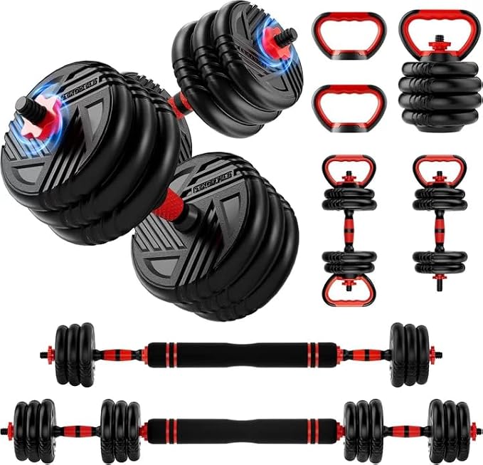 Adjustable Dumbbell Set, 20/30/45/70/90lbs, 5 in 1 Multi-Function Dumbbells | Converts to Barbell Kettlebell&Push up Stand, Free Weight Set for Home Gym Workout, Suitable for Men/Women Strength Training
