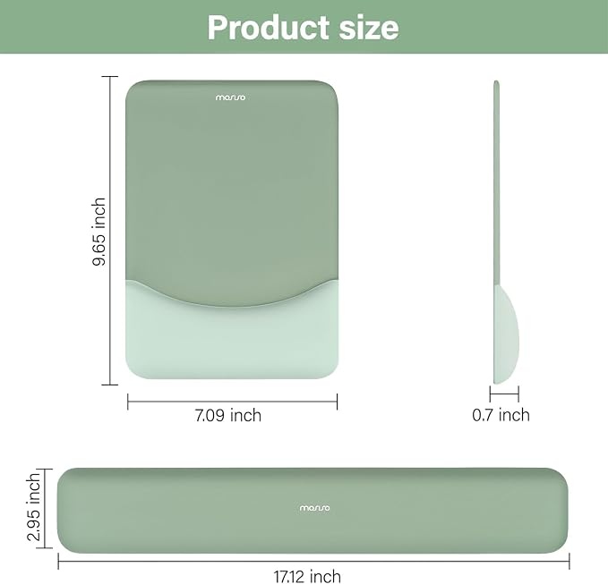 MOSISO Wrist Rest Support Mouse Pad & Keyboard Set, Green | Rectangular Ergonomic Mousepad, Non-Slip Base, Home/Office Pain Relief & Easy Typing, Neoprene Cloth & Raised Silicone Lining