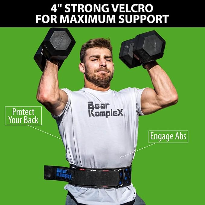 Bear KompleX 4" Straight Weightlifting Belt for at-Home Powerlifting, Squats, Weight Training and More. Low Profile with Super Firm Back for Maximum Stability & Exceptional Comfort