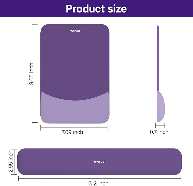 MOSISO Wrist Rest Support Mouse Pad & Keyboard Set, Imperial Purple | Rectangular Ergonomic Mousepad, Non-Slip Base, Home/Office Pain Relief & Easy Typing, Neoprene Cloth & Raised Silicone Lining