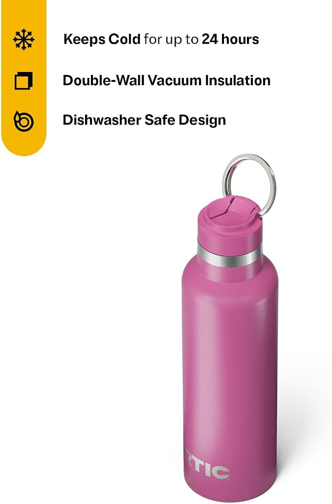 RTIC 20oz Journey Water Bottle Ceramic Lined Metal Stainless Steel Vacuum Insulated, BPA Free, Reusable, for Water, Hot and Cold Drinks, Travel, Sports, Camping, Orchid