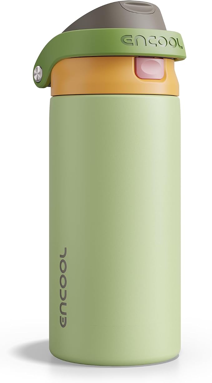 ENCOOL Leakproof Insulated Water Bottle with Straw Dual-Sip Water Bottle Bag-Safe Design for Work, Commute & Gym – Keeps Drinks Cold All Day, 18 oz, Sage Green