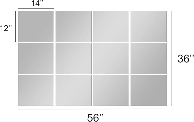 TRAHOME Home Gym Mirror Tiles for Wall, 14"x12"x12PCS Full Length Mirror | HD Tempered Glass, Frameless Workout Mirror for Garage, Bedroom, Living Room, Over The Door