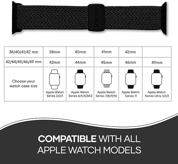 Solace Bands Imperium Adapt Wide Adjustable Nylon Braided Watch Band - Compatible with All Apple Watches - Solace Apple Watch Bands for Women & Men - Smart Watches Band Series 11-1, Ultra, SE