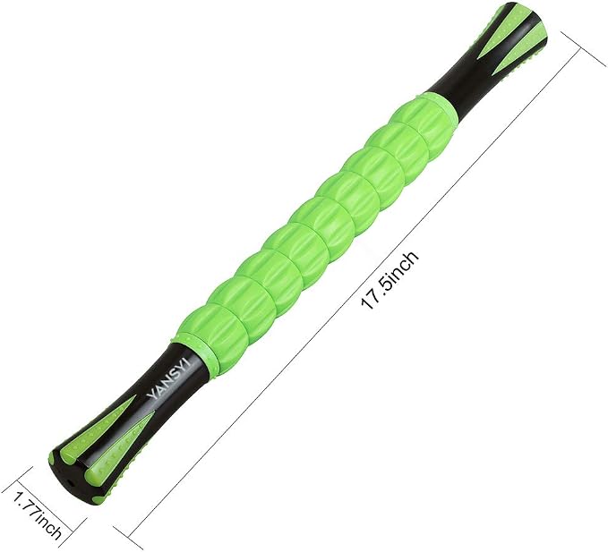 YANSYI Professional 9-Roller Deep Tissue Massage Stick - Portable Muscle Recovery Roller for Athletes, Relieves Post-Workout Soreness & Leg/Back Pain - Portable Physio Tool (Green)