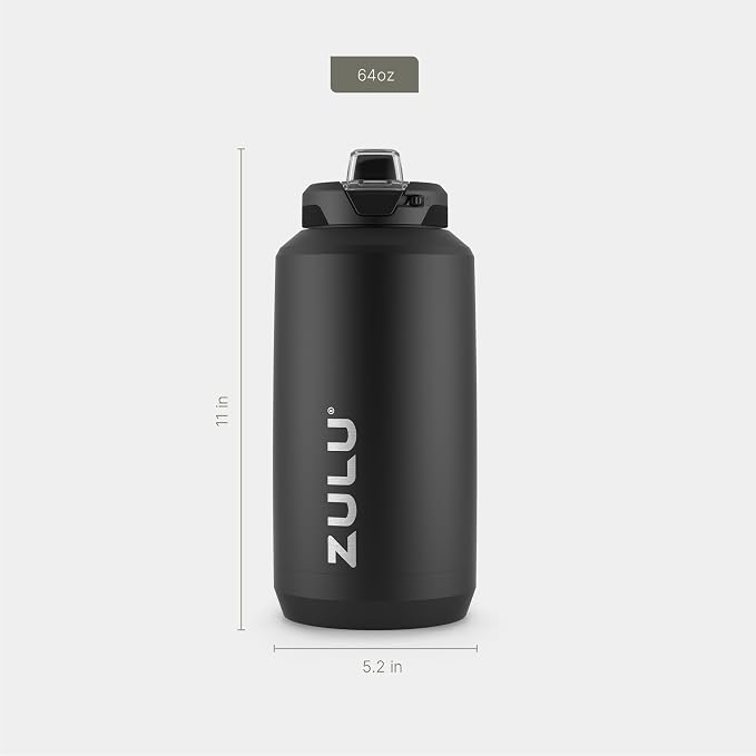 ZULU Goals Vacuum Insulated Large Capacity Stainless Steel Water Bottle | Reusable Jug Thermoses with Carry Handle | Leak-Proof Lid | Perfect for Travel, Workout, Gym, Hiking, Camping | 64oz, 101oz