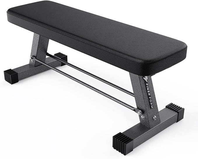 FF Finer Form Essential Flat Weight Bench for Your Home Gym – Heavy Duty Workout Bench for Bench Press, Hip Thrusts & Strength Training Exercise – Compact, Fitness Equipment for Home Use