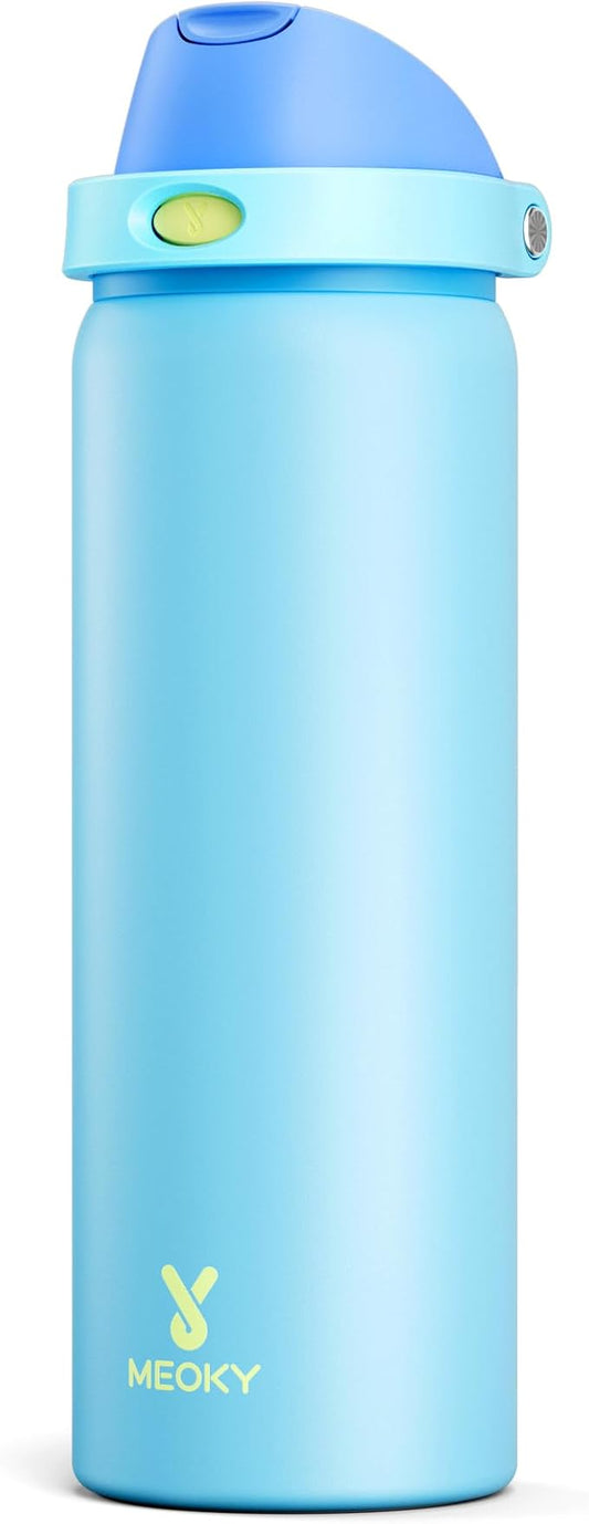 32 oz Insulated Water Bottle for Men: Meoky Stainless Steel Water Bottle with 2-in-1 Straw and Spout Lid - Leak Proof, Cold for 24 Hours, Protective Silicone Base, BPA-Free for Sports Gym, Azure