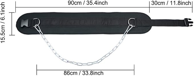 Pull-up Belt Weighted Dip Belt with Chain Double D-ring Weightlifting Back Support Strap Home Gym Equipment Waist Belt