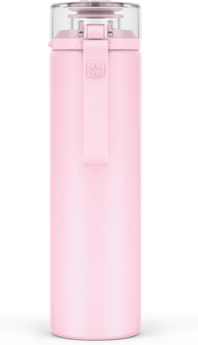 Ello Syndicate 20oz Glass Water Bottle with Flip Lid and Sleeve, Cashmere Pink