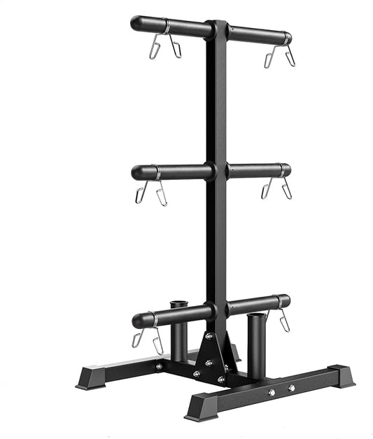 1100lb Capacity Weight Plate Tree Rack with Barbell Holder for Home Gym | AMGYM Strength Training Plate Storage Stand and Barbell Holders, 1100 lb Weight Capacity, Fits Both 1" and 2" Bumper Plates
