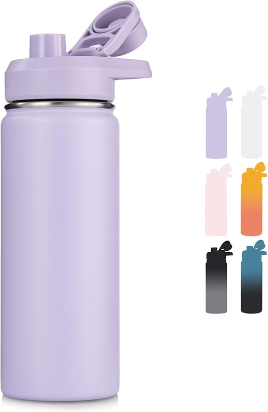 Fijinhom Insulated Water Bottle with Handle, 304 Stainless Steel Water Bottles with Wide Mouth, Double Wall Vacuum Sports Water Bottle, BPA Free, Keep Cold and Hot, 18 Ounces, Purple