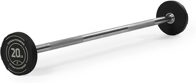 Titan Fitness Rubber Curl Fixed Barbells, Pre-Loaded Weight Bar for Strength Training & Weightlifting