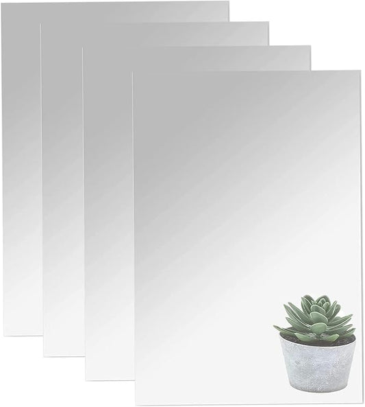 16" x 12" x 4Pcs Acrylic Mirror Sheets, Decorative Wall Mirrors | Flexible Full Body Full Length Mirror Tiles with Self Adhesive Tapes, Non Glass Mirror Stickers for Bathroom Gym Wall Decor