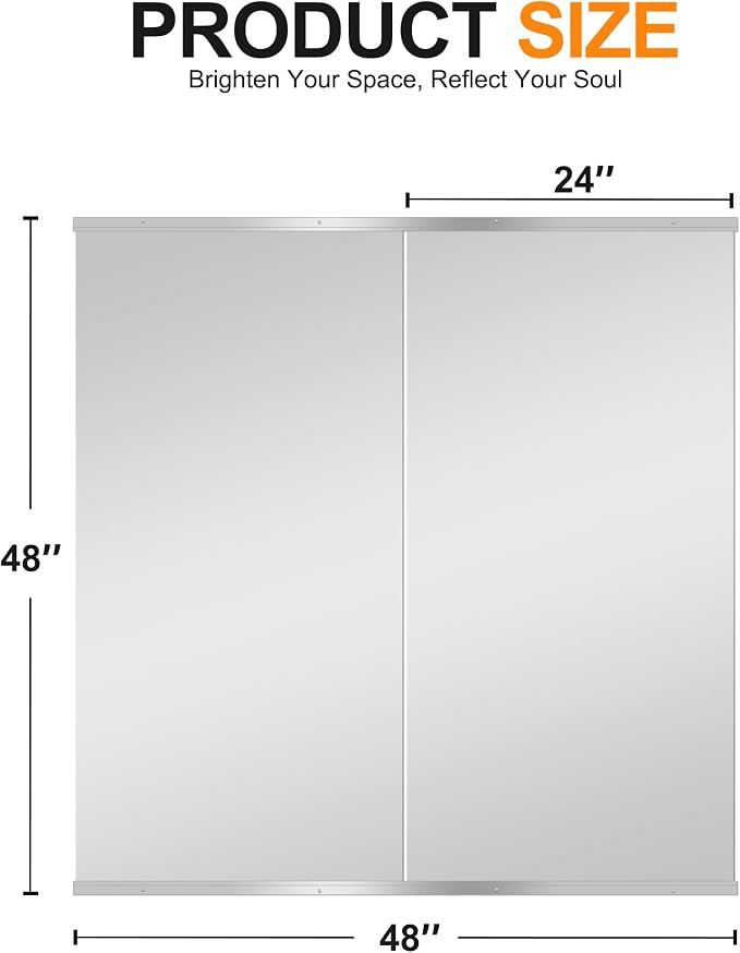 Delma Home Gym Mirror, 48"x24"x2PCS, Silver | Large Full Body, Tempered Glass Frameless, Wall-Mounted, For Gym, Yoga, Garage, Bedroom, Bathroom