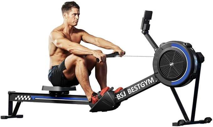 Rowing Machine for Home, Professional Adjustable Air Resistance Rower Machines with Self-Powered Monitor, 53.7'' Row Rail, Ergonomic Comfort Seat, Easy Storage