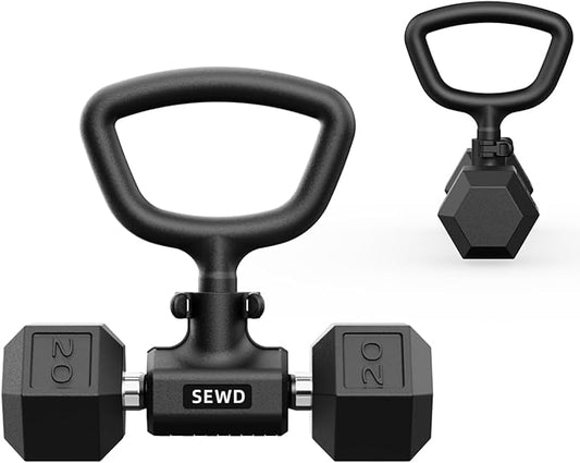 Convert Dumbbells into Kettlebell by SEWD – Adjustable Weights & Up to 220LB Capacity Kettlebell Handle for Weight Lifting, 90-Degree Rotating Handle, Compatible with Dumbbells (max 1.5" handle diameter, min 4.5" handle length）