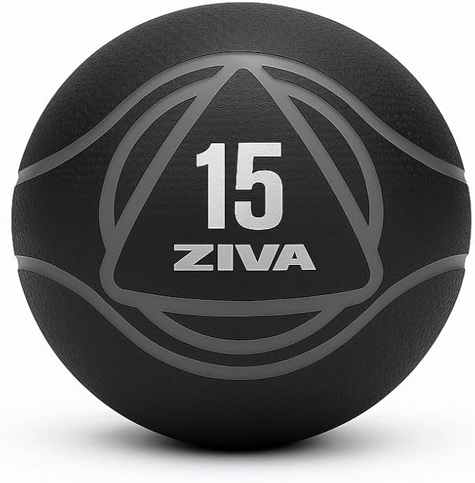 ZIVA Medicine Ball – Durable Rubber Weighted Ball with Easy-Grip Textured Shell for Core, Balance and Strength Training – Commercial Quality (Black, 4–20 lb)