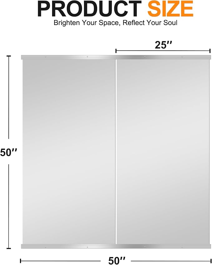 Delma Home Gym Mirror, 50''x25''x2PCS Silver Wall Mounted | Large, Frameless, Tempered Glass, For Home Gym, Garage, Bedroom, Bathroom