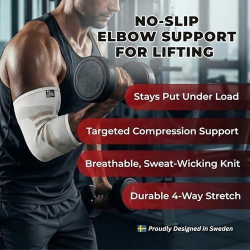 Elbow Compression Sleeves (1 Pair) - Elbow Brace for Tendonitis, Tennis & Golfers Elbow - Weightlifting Support for Men & Women - Pain Relief & Joint Recovery (2, Frost White, Large)