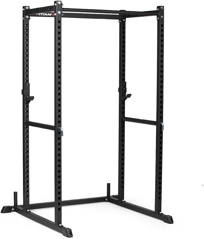 Titan Fitness T-2 Series Short Power Rack, Skinny Pull Up Bar, Pin and Pipe Safeties, Standard J-Hooks, for Home Garage Gym Weightlifting and Strength Training