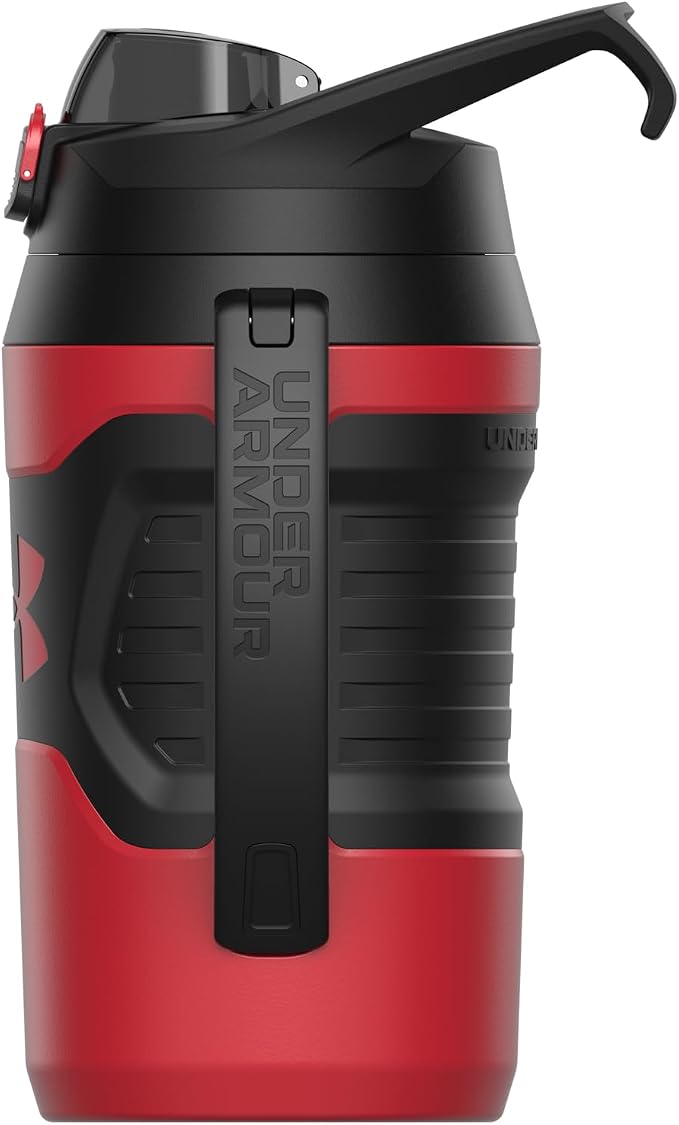 Under Armour Insulated Water Bottle with Handle & Fence Hook, Half Gallon Sports Water Jug, Leak-Resistant & BPA-Free for Baseball, Football & Gym - Red/Black, 64oz