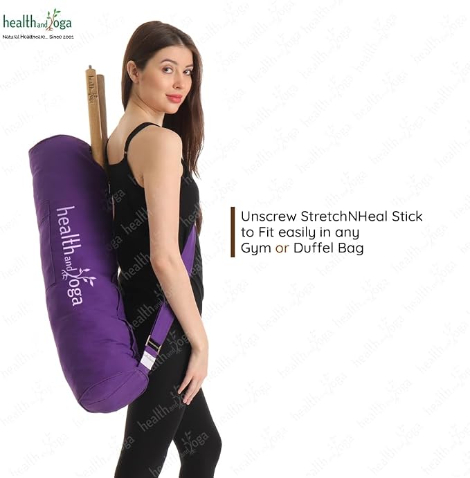 HealthAndYoga™ StretchNHeal Collapsible Multi-Use Wooden Yoga Stick - Regular and XL - Portable Posture Corrector Pole, Stretch Mobility Stick, Physical Workout Exercise Dowel