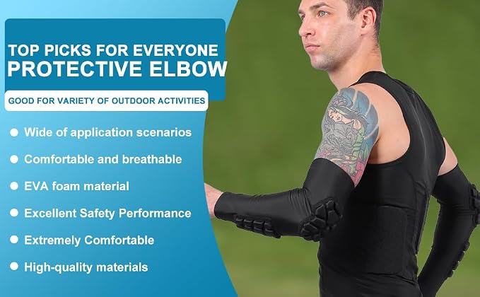 Padded Arm Sleeves Elbow Forearm Crashproof Pads Compression Protection for Football Volleyball Basketball 2 Pack