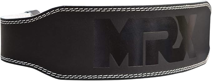 MRX Weight Lifting Belt Genuine Leather - 4 Inches Wide 8mm Thick Padded Lumbar Back Support Double Prong Powerlifting Belts Heavy Duty Deadlifts Workout Squats & Exercise Belt for Men & Women