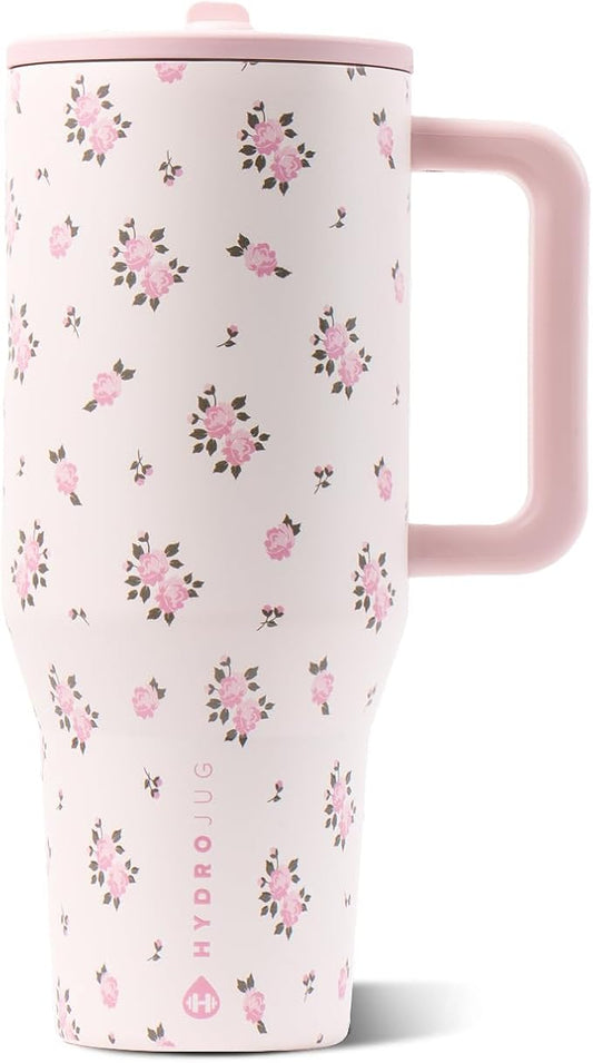 HydroJug Traveler 32oz, Insulated Tumbler with Handle & Straw, Wildrose