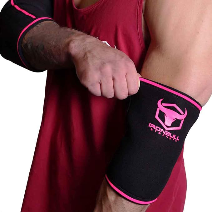 Elbow Sleeves 5mm (1 Pair) - High Performance Elbow Sleeve Support for Weightlifting, Weight Training & Powerlifting - Best Compression Straps - for Men and Women (X-Large, Black/Pink)