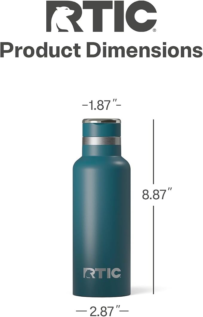 RTIC 16oz Journey Water Bottle Ceramic Lined Metal Stainless Steel Vacuum Insulated, BPA Free, Reusable, for Water, Hot and Cold Drinks, Travel, Sports, Camping, Marine