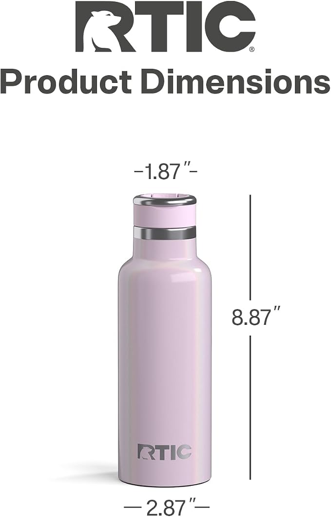 RTIC 16oz Journey Water Bottle Ceramic Lined Metal Stainless Steel Vacuum Insulated, BPA Free, Reusable, for Water, Hot and Cold Drinks, Travel, Sports, Camping, Pale Pink Glitter