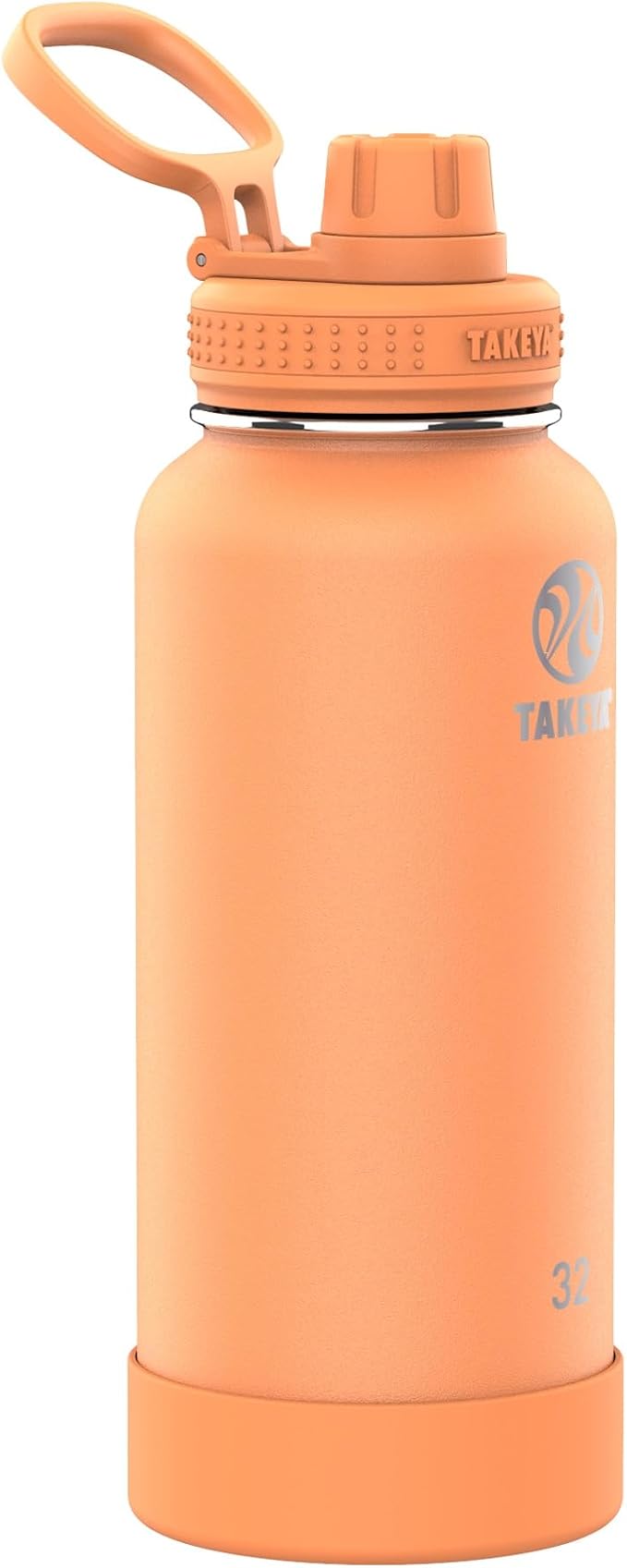 Takeya Actives 32 oz Vacuum Insulated Stainless Steel Water Bottle with Spout Lid, Premium Quality, Tart Orange