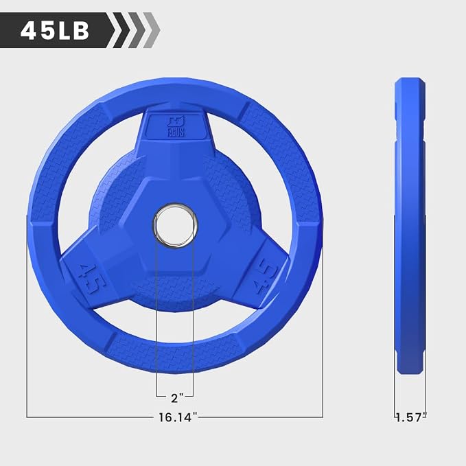 Color Coded 2-Inch Rubber Coated Olympic Grip Plate for Barbell,Solid Cast Iron Weight Plates for Strength Training, Weightlifting, Home Gym, 2.5/5/10/15/25/35/45 LB, Single and Pair