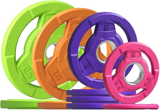 Color Coded 2-Inch Rubber Coated Olympic Grip Plate for Barbell,Solid Cast Iron Weight Plates for Strength Training, Weightlifting, Home Gym, 2.5/5/10/15/25/35/45 LB, Single and Pair