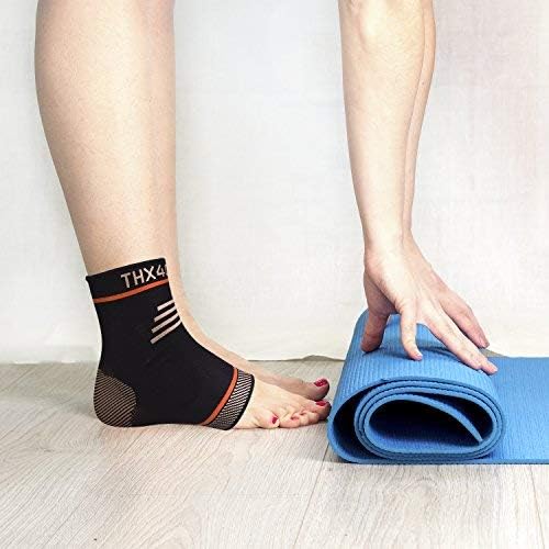 THX4COPPER Infused Compression Ankle Brace, Plantar Fasciitis Socks for Arch Pain, Reduce Swelling & Heel Spurs, Ankle Support - Single