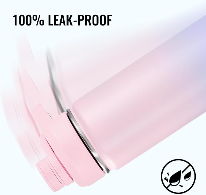 Fijinhom Insulated Water Bottle with Handle, 304 Stainless Steel Water Bottles with Wide Mouth, Double Wall Vacuum Sports Water Bottle, BPA Free, Keep Cold and Hot, 24 Ounces, Pink/Purple