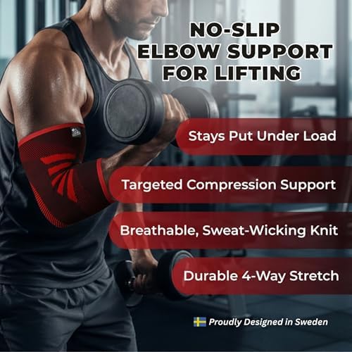 Elbow Compression Sleeves (1 Pair) - Elbow Brace for Tendonitis, Tennis & Golfers Elbow - Weightlifting Support for Men & Women - Pain Relief & Joint Recovery (2, Inferno Red, X-Large)