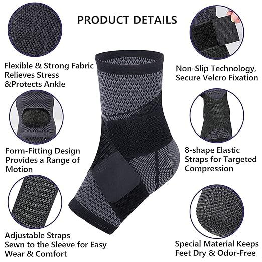 Ankle Brace for Men Women Adjustable Ankle Support Compression Sleeve - M | Foot Brace Ankle Wrap for Plantar Fasciitis, Achilles Tendonitis, Sprained Ankle Pain Relief