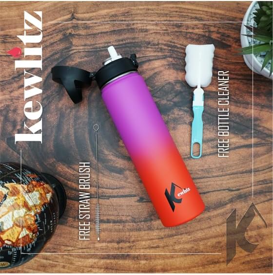 Insulated Stainless Steel Water Bottle 24oz (Fiery Red) – Double Wall Vacuum Wide Mouth Water Bottles with Carrying Lid – BPA Free Leak-Proof Flask for School, Sports & Travel