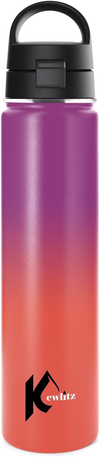 Insulated Stainless Steel Water Bottle 24oz (Fiery Red) – Double Wall Vacuum Wide Mouth Water Bottles with Carrying Lid – BPA Free Leak-Proof Flask for School, Sports & Travel