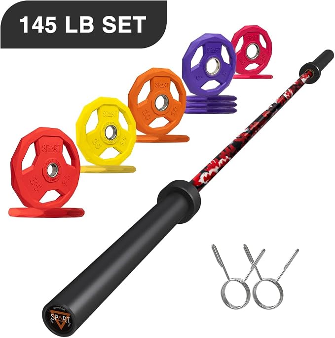 7FT Olympic Barbell Bar with Weight Plate Set Combo, Solid Olympic Bar with Bearings, 700Lbs Capacity Weight Bar for Home Gym Strength Training, Weightlifting, Powerlifting, Fit for 2" Olympic Plates