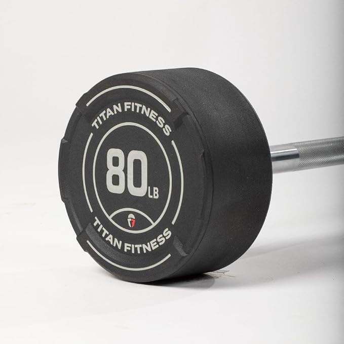 Titan Fitness Rubber Curl Fixed Barbells, Pre-Loaded Weight Bar for Strength Training & Weightlifting