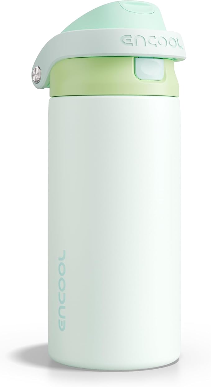 ENCOOL Leakproof Insulated Water Bottle with Straw Dual-Sip Water Bottle Bag-Safe Design for Work, Commute & Gym – Keeps Drinks Cold All Day, 18 oz, Lime White