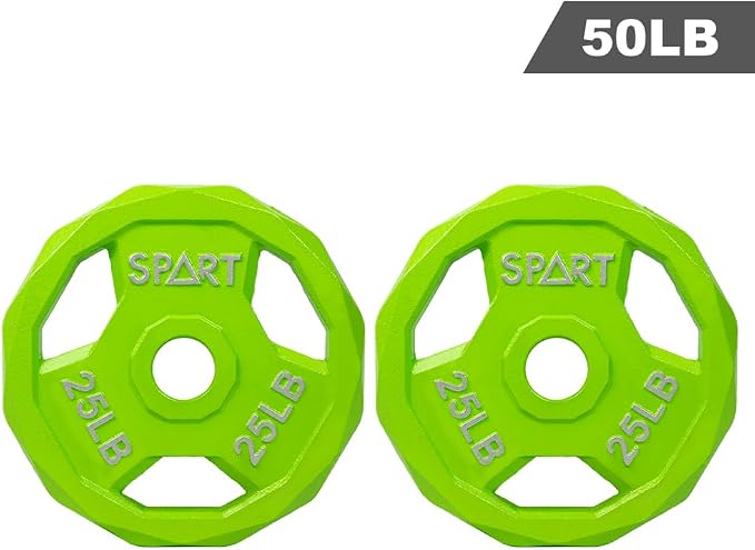 SPART Color Coded Weight Plate 2-Inch Cast Iron Tri-Grip Plate for Barbell,Solid Cast Iron Olympic Weight Plates for Strength Training, Weightlifting, Crossfit, 2.5/5/10/15/25/35/45LB, Single/Pair/Set