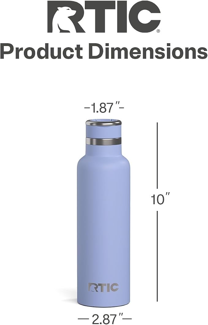 RTIC 20oz Journey Bottle Metal Stainless Steel Vacuum Insulated, BPA Free, Reusable, for Water, Hot and Cold Drinks, Travel, Sports, Camping, Periwinkle